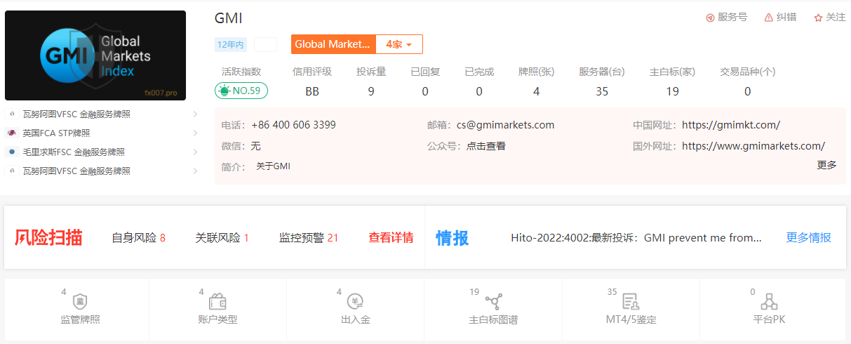 斑马投诉平台对GMI平台风险提示